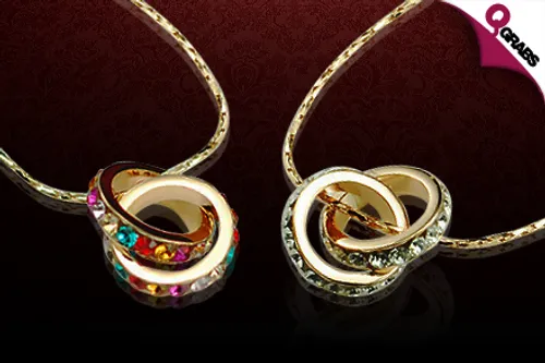 From QR119 Dazzle with a Rose Gold Necklace with Interlocking Crystal Ring Pendants & Swarovski Elements - Choose from 2 Crystal Colors! (Up to QR620 Value)